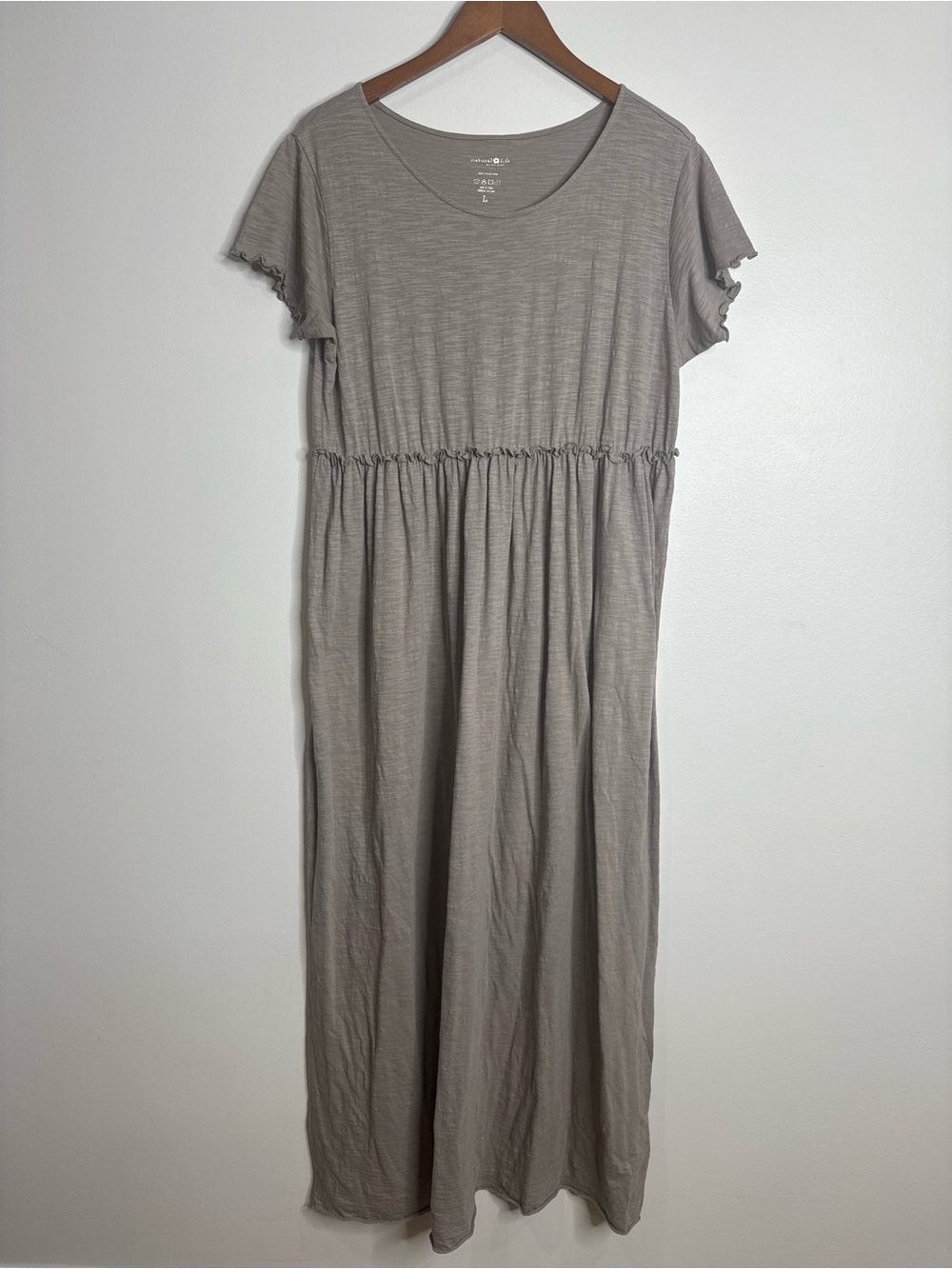 Natural Life Taupe Slub 100% Cotton Cottagecore Boho Maxi Dress Large Neutral